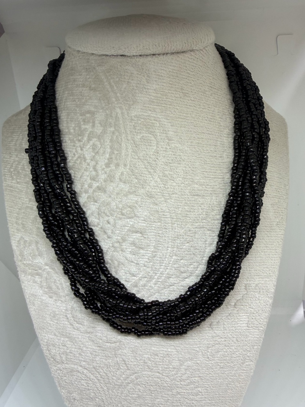 Vintage Trifari™ Multi-Strand Black Beaded Necklace Gold-Tone Clas
